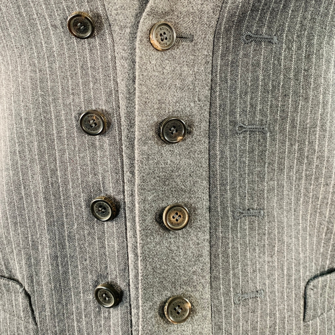 NEIL BARRETT Size L Grey White Pinstripe Wool Double Breasted Notch Lapel Vest