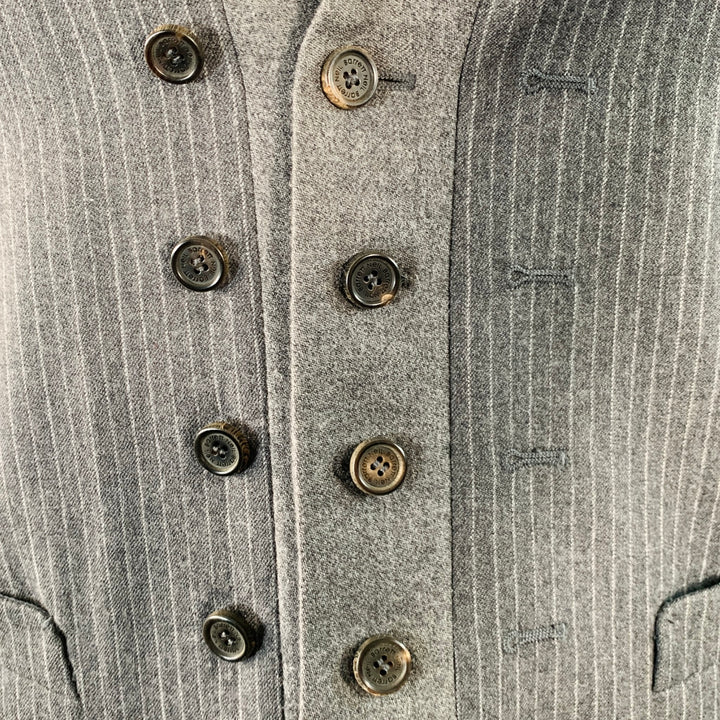 NEIL BARRETT Size L Grey White Pinstripe Wool Double Breasted Notch Lapel Vest