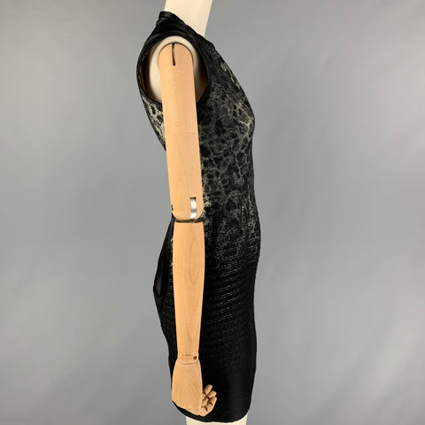 AQUILANO RIMONDI Size 2 Black Silver Wool Blend Animal Print Dress