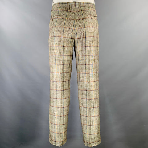 ETRO Size 36 Grey Multi Color Plaid Silk Linen Zip Fly Dress Pants