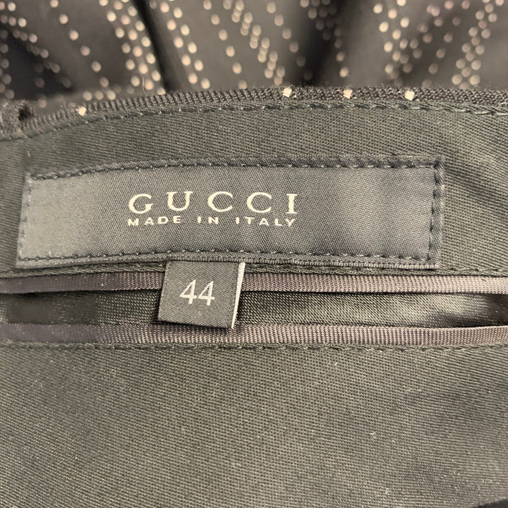 GUCCI Size 8 Black Grey Wool Cotton Dots Wide Leg Dress Pants