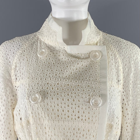 SACAI Size M Off White Beige Wool Blend Perforated Trench Coat