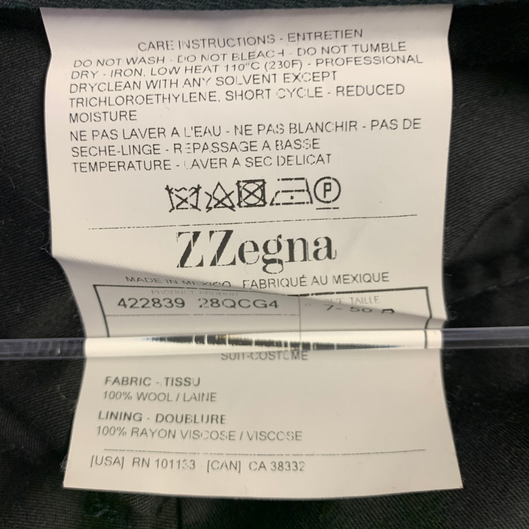 Z ZEGNA Size 40 Regular Navy Charcoal Herringbone Wool Notch Lapel Suit