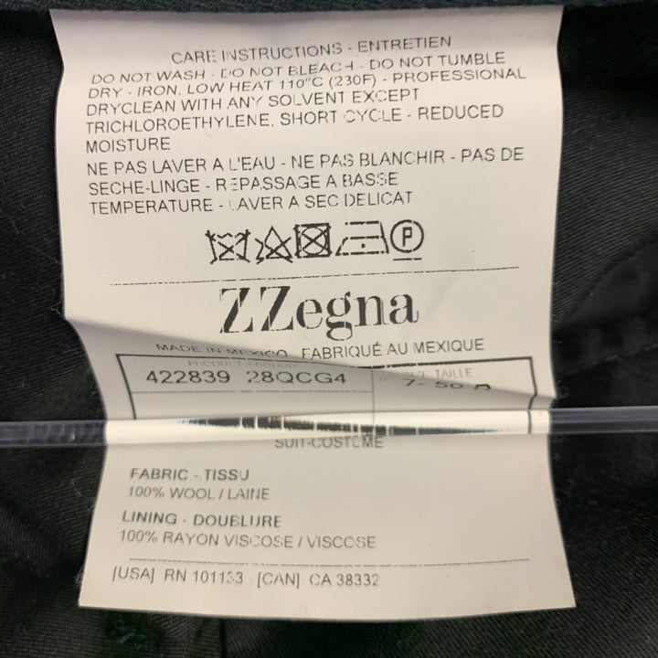 Z ZEGNA Size 40 Regular Navy Charcoal Herringbone Wool Notch Lapel Suit