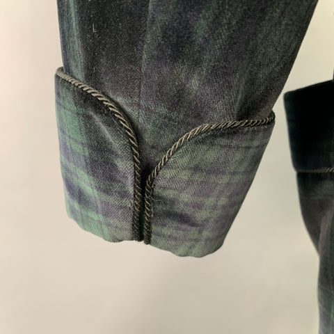 BROOKS BROTHERS Size XL Black Dark Green Blackwatch Plaid Velvet Smoking Jacket