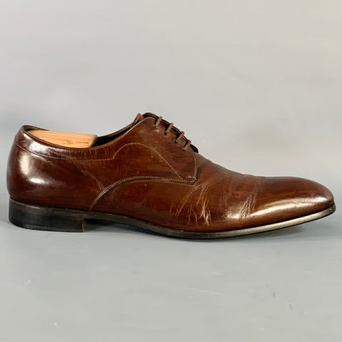 PRADA Size 10 Brown Leather Derby Lace-Up Shoes