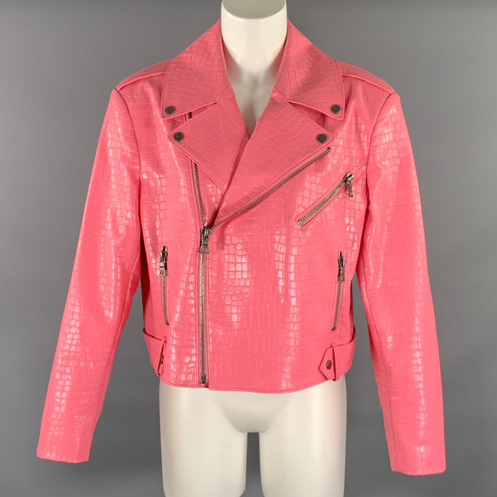 ALICE + OLIVIA Size XL Pink Polypropylene Blend Embossed Biker Jacket