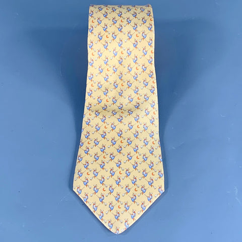 SALVATORE FERRAGAMO Halloween Witches Yellow Multi Color Print Silk Tie
