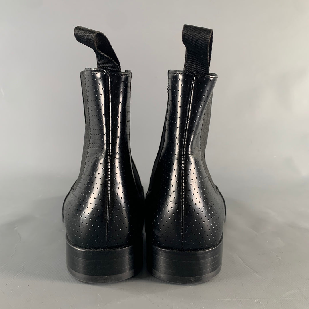 PAUL SMITH Size 9 Black Perforated Leather Ankle Boots