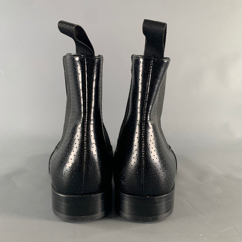 PAUL SMITH Size 9 Black Perforated Leather Ankle Boots