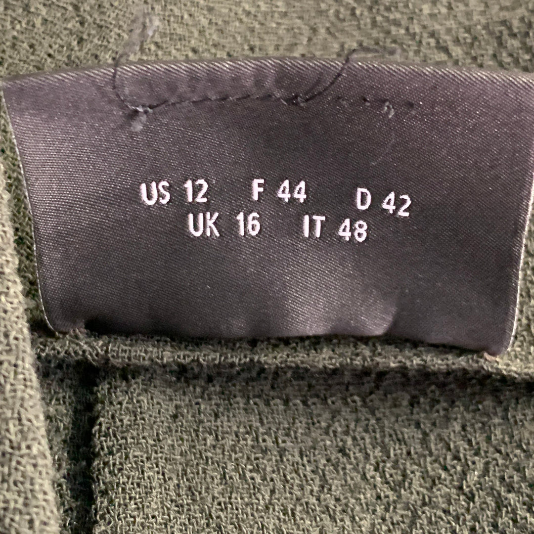 AKRIS Size 12 Dark Green Wool Crepe Sleeveless V-Neck Midi Dress