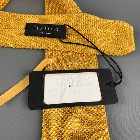 TED BAKER Size Yellow White Knitted Polyester Tie