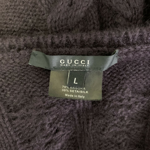 GUCCI Size L Burgundy Cable Knit Angora silk Crew Neck Sweater
