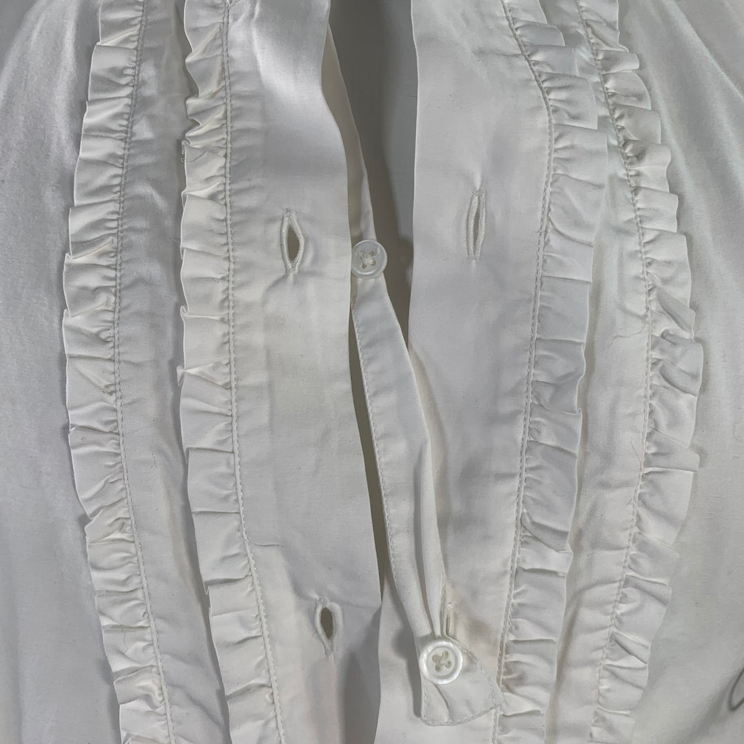 JIL SANDER Size 42 White Ruffled Cotton Tuxedo Long Sleeve Shirt