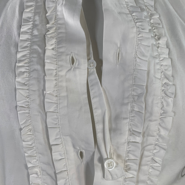 JIL SANDER Size 42 White Ruffled Cotton Tuxedo Long Sleeve Shirt