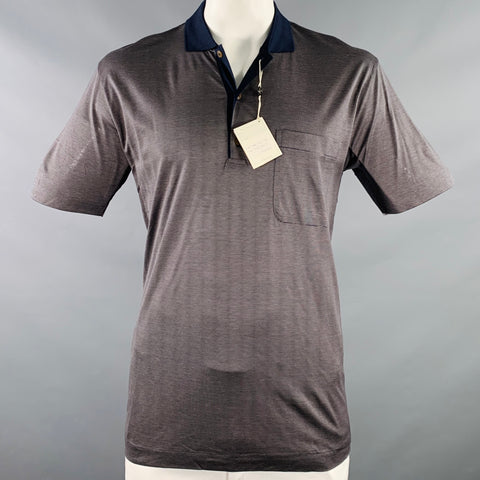 ERMENEGILDO ZEGNA Size 42 Tan Black Stripe Cotton One Pocket Polo