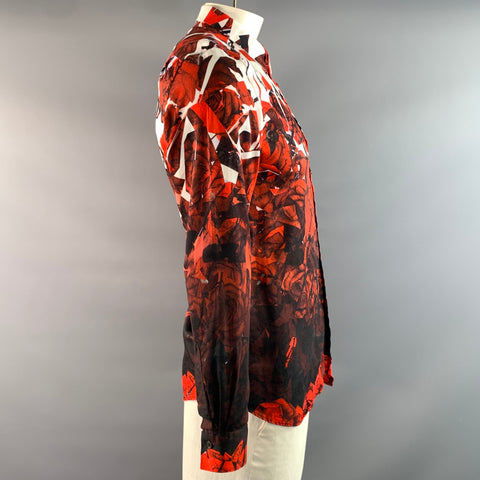 PAUL SMITH Size L Red Black Floral Cotton Long Sleeve Shirt
