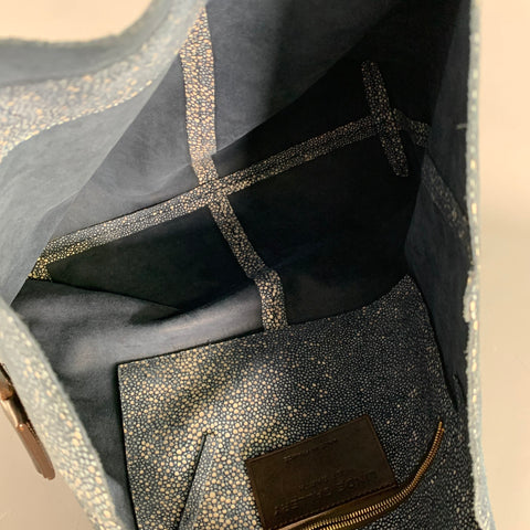 LINDE GALLERY Navy Ivory Embossed Suede Tote Bag