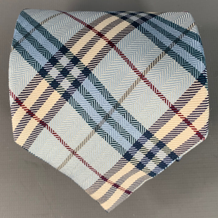 BURBERRY LONDON Blue White Red Herringbone Plaid Silk Tie