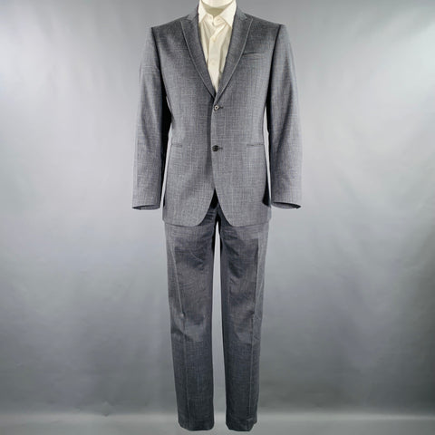 JOHN VARVATOS Size 42 Grey Blue Wool Linen Single Breasted Suit