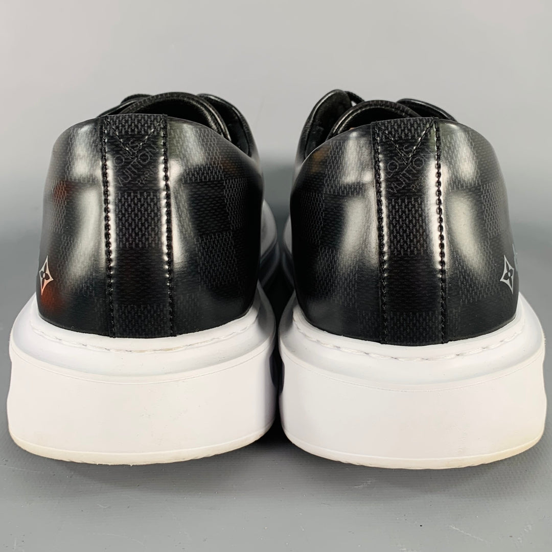 LOUIS VUITTON Size 10.5 Black White Checkered Leather Rubber  display picture 2