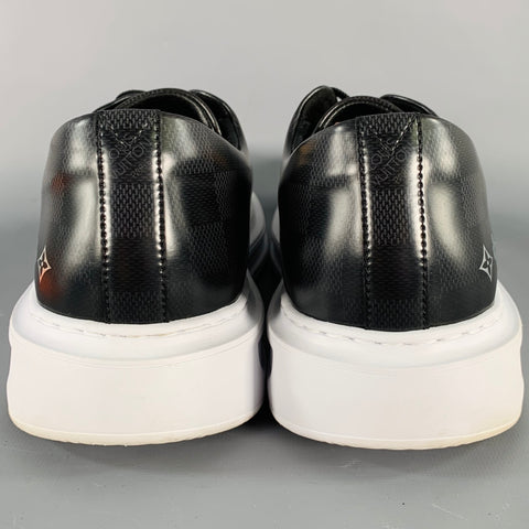 LOUIS VUITTON Size 10.5 Black White Checkered Leather Rubber Sole Sneakers