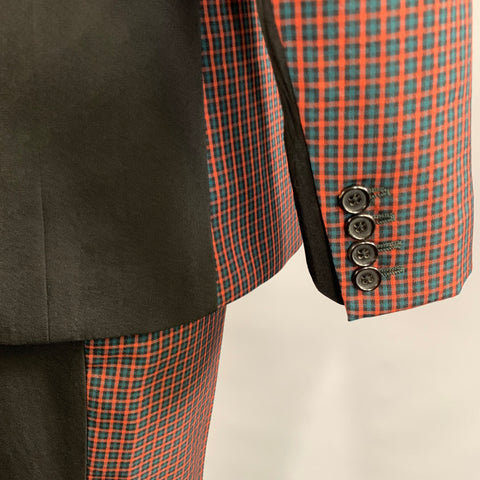 PAUL SMITH Chest Size 38 Black Red & Blue Plaid Wool Notch Lapel 32 31 Suit