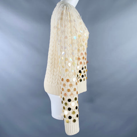 MARC JACOBS Size M Cream Gold Wool Cashmere Payettes Sweater