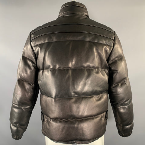 THEORY Size S Black Quilted Leather Puffer Jacket