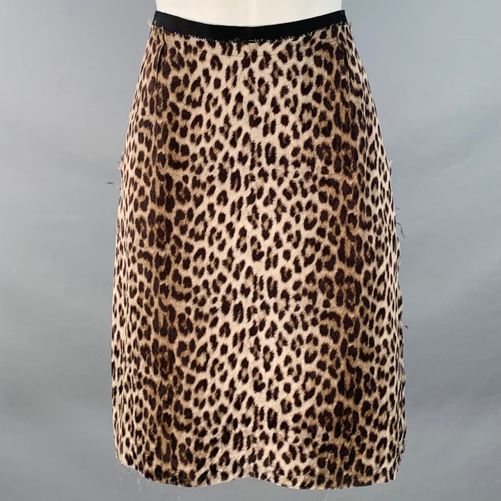 LANVIN Winter 2010 Size 6 Brown Black Silk Animal Print Raw Edge Skirt