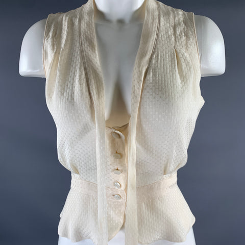 LOUIS VUITTON Size S Cream Silk Monogram Sleeveless Blouse