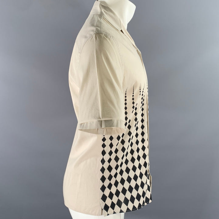 BOTTEGA VENETA Size S Khaki Black Checkered Cotton Camp Short Sleeve Shirt