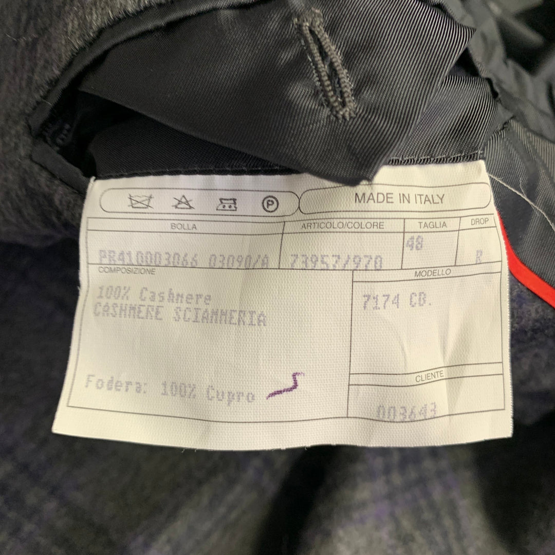 ISAIA Size 38 Grey Purple Plaid Cashmere Single Breasted Hidden Buttons Coat