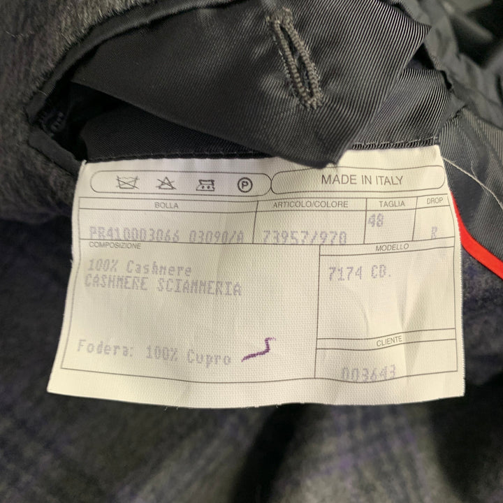 ISAIA Size 38 Grey Purple Plaid Cashmere Single Breasted Hidden Buttons Coat