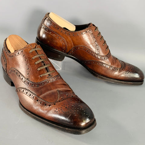 TOM FORD Size 10.5 Brown Antique Leather Wingtip Oxford Lace-Up Shoes