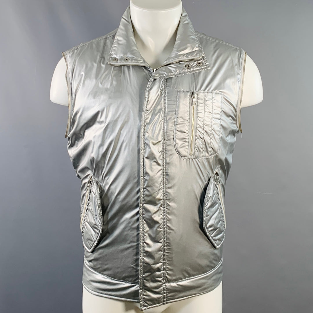 KENNETH COLE Size M Silver Metallic Polyester Zip Up Padded Vest Jacket