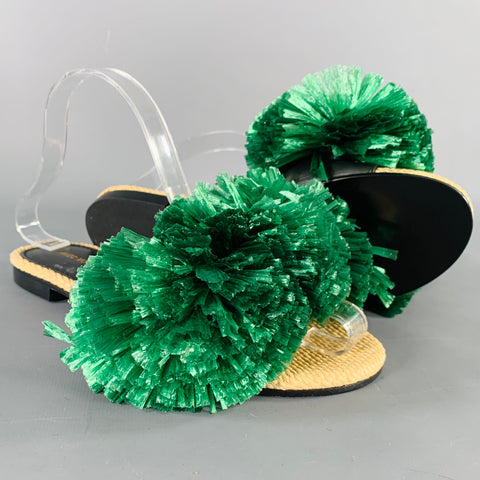 AVEC MODERATION Size 6 Green Natural Leather Embellishment Slip On Sandals