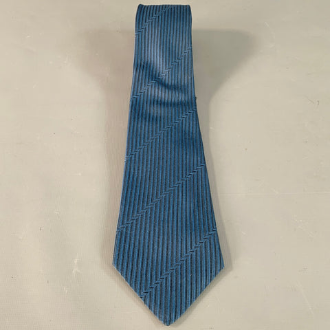 BATTISTONI One Size Black Blue Stripe Silk Tie