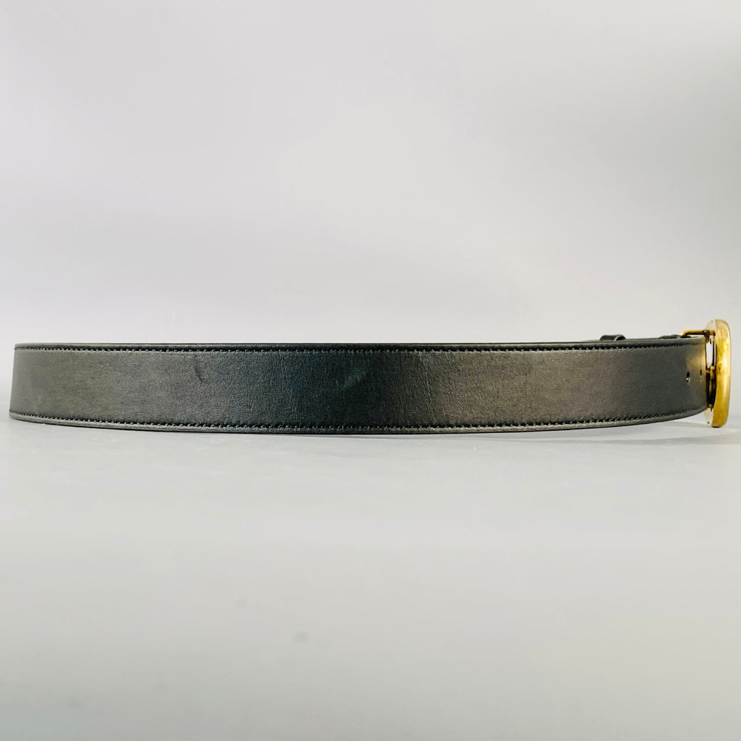 GUCCI Size 36 Black Gold Monogram Leather Belt