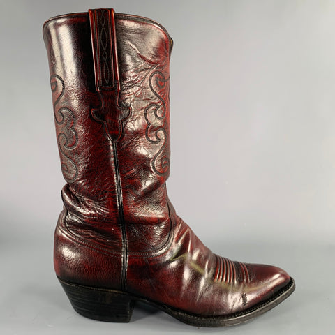 LUCCHESE Size 8 Burgundy Black Textured Leather Cowboy Boots