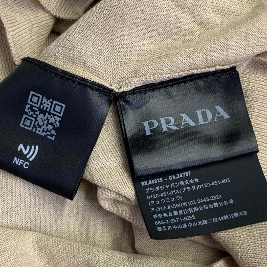 PRADA Size L Beige Virgin Wool Sheer Knit V-Neck Cardigan