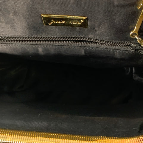JUDITH LEIBER Vintage Black Gold Tone Snakeskin Leather Kiss Lock Evening Handbag