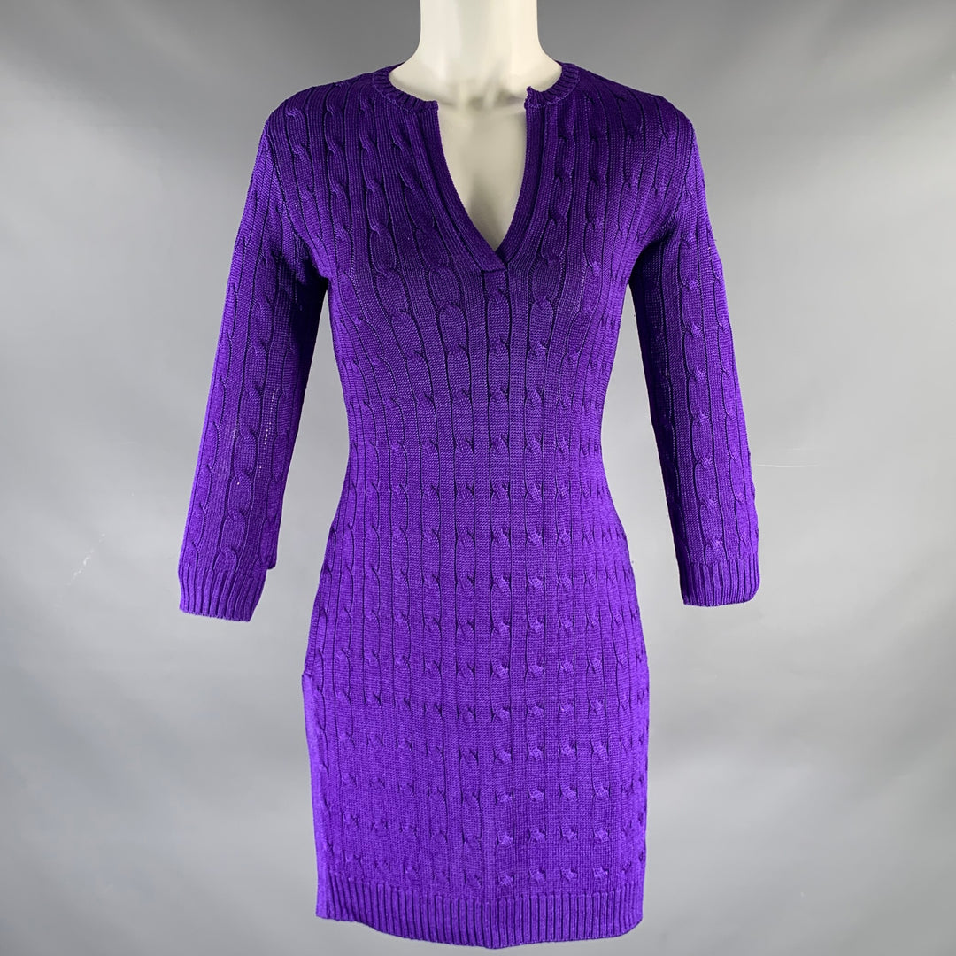 RALPH LAUREN Size S Purple Silk Cable Long Sleeve Dress Sui Generis Designer Consignment RALPH LAUREN Size S Purple Silk Cable Long Sleeve Dress Sui Generis Designer Consignment