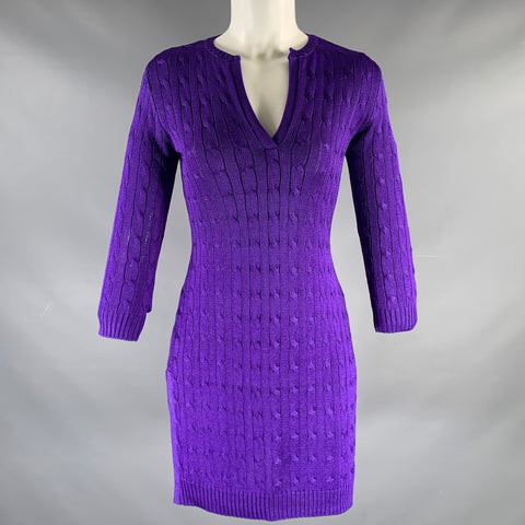 RALPH LAUREN Size S Purple Silk Cable Long Sleeve Dress