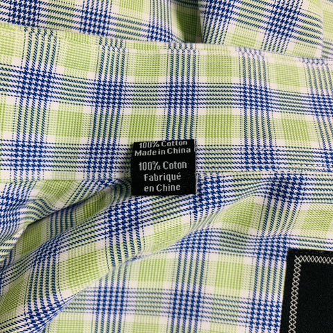 DAVID DONAHUE Size XL Green Blue Plaid Cotton Long Sleeve Shirt