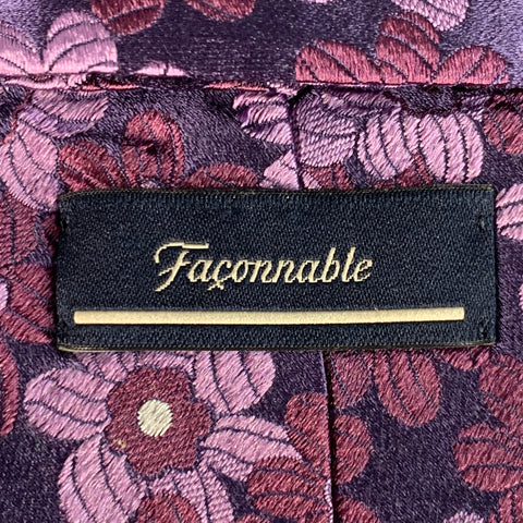 FACONNABLE Navy Purple Floral Jacquard Silk Tie