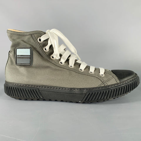 PRADA Size 11 Grey Black Canvas High Top Sneakers