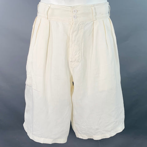 PAUL SMITH Size 34 Cream Pleated Linen Wide Leg Button Fly Shorts