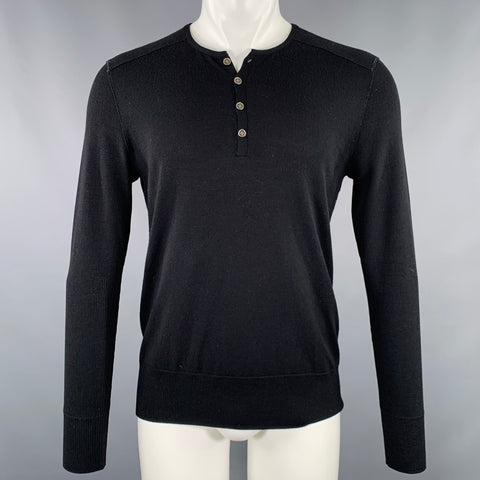 JOHN VARVATOS Size M Black Merino Wool Henley T-shirt