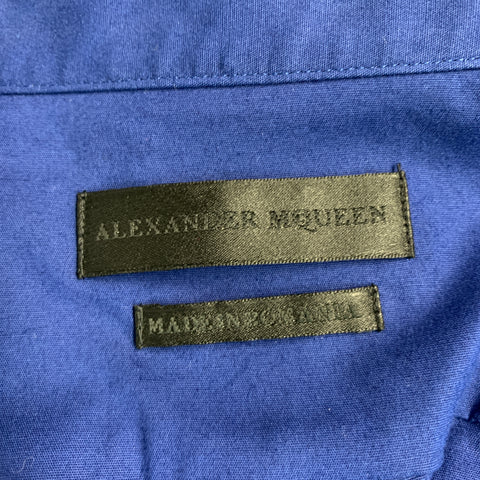 ALEXANDER MCQUEEN Size L Blue Cotton Blend Short Sleeve Shirt